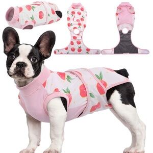 Pink Strawberry Print Dog Recovery Suit with Soft Wrap small